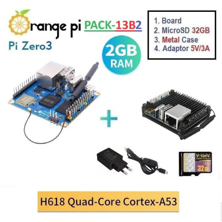 PACK-13B2  Orange Pi Zero 3 (2GB)  CASE  MicroSD  Adaptor