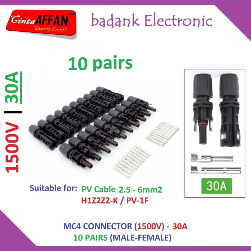 10 pairs MC4 Connector 1500V 30A Male/Female Solar Cell Panel Surya