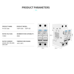 25A - PV DC Fuse Holder 2P with Fuse 25 A 1000V Solar Cell Panel Surya