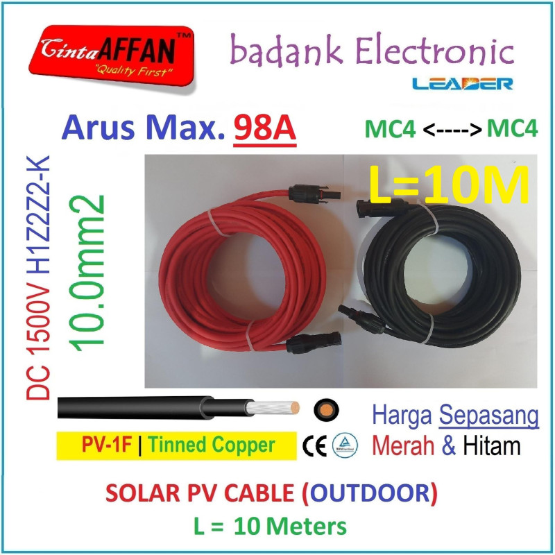 MC4 --- MC4 PV Cable 1500V H1Z2Z2-K 10mm2 Tinned copper L10 Meter