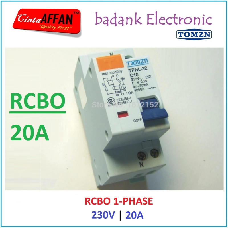 RCBO AC C20 20A 230V 1PN Residual Current Operated Circuit Breaker
