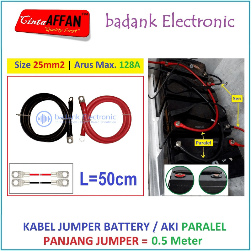 Kabel Jumper Battery PARALEL Size 25 mm2 L  0.5 meter Panel Surya Aki