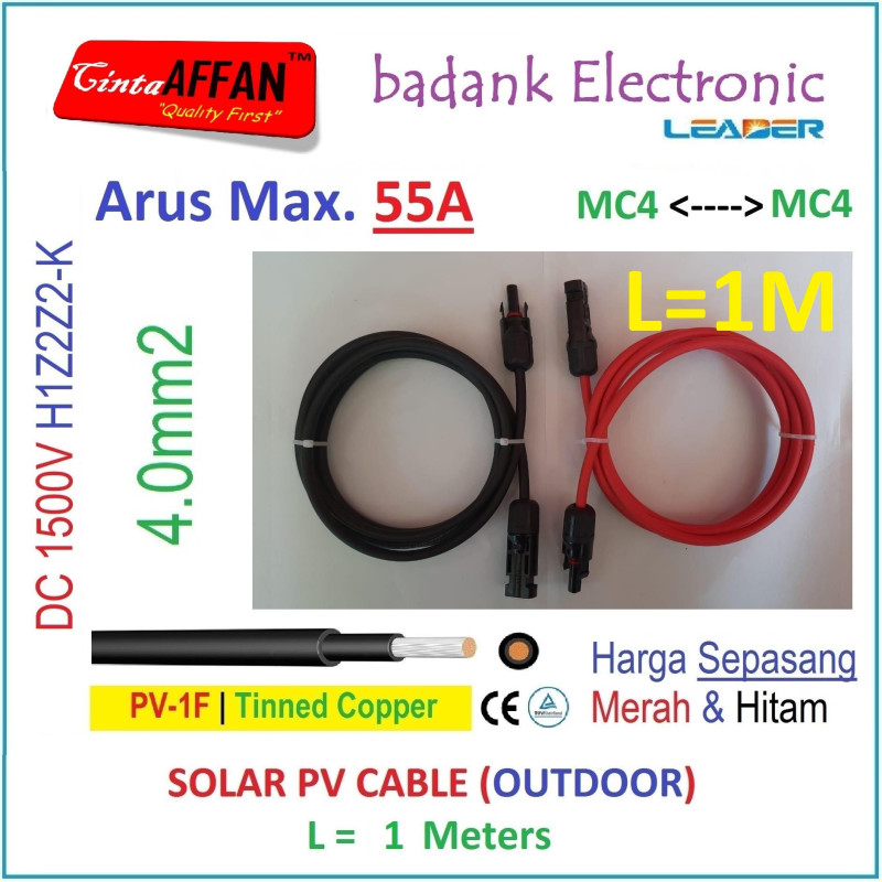 MC4 --- MC4 PV Cable 1500V H1Z2Z2-K 4mm2 Tinned copper L1 Meter