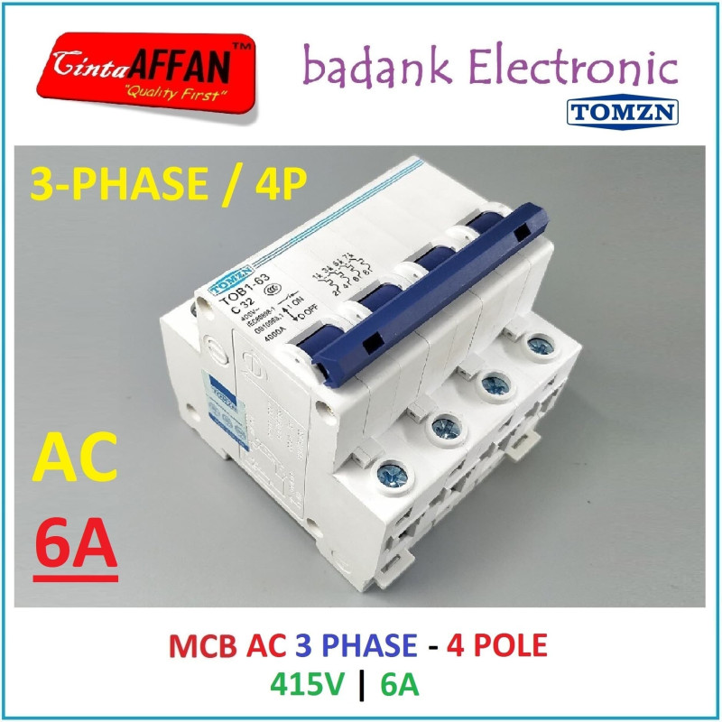 3 Phase MCB AC 4P 415V C6 6A Circuit Breaker Solar Cell Panel Surya