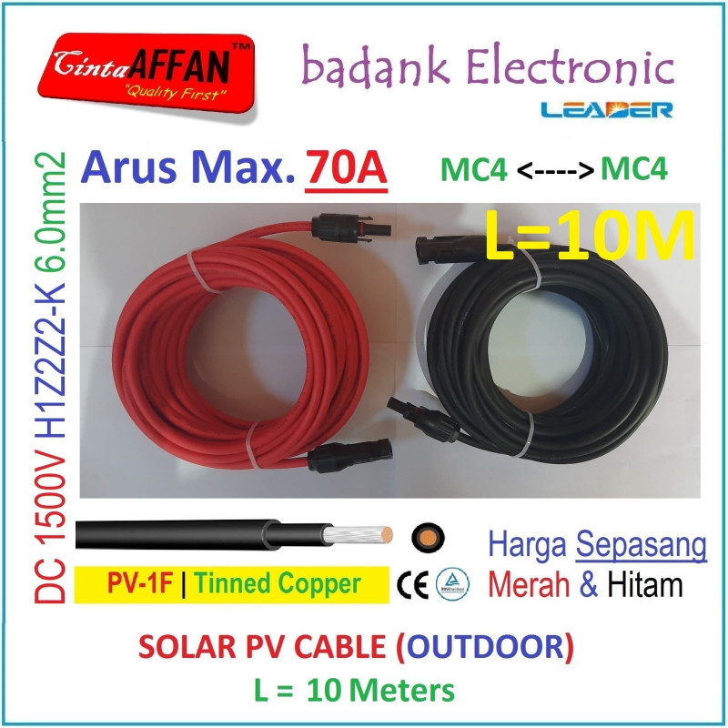 MC4 --- MC4 PV Cable 1500V H1Z2Z2-K 6mm2 Tinned copper L10 Meter
