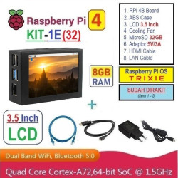 KIT-1E(32)  Raspberry Pi 4 (8GB RAM) KIT LCD 3.5 Inch MicroSD 32GB - Complete SET SIAP PAKAI