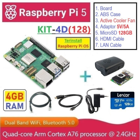KIT-4D(128)  Raspberry Pi 5 (4GB RAM) - Complete SET (MicroSD 128GB)
