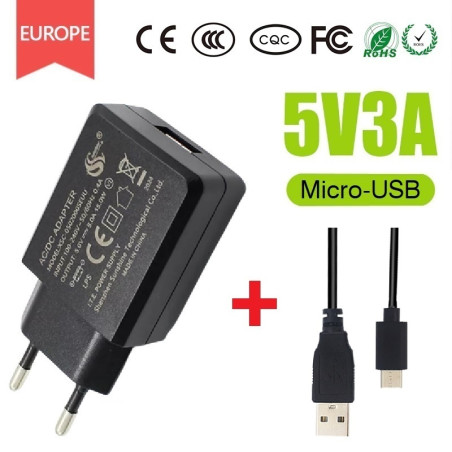 CAFF Power Adaptor 5V/3A 15W (Micro-USB Cable) compatible for Raspberry Pi 3