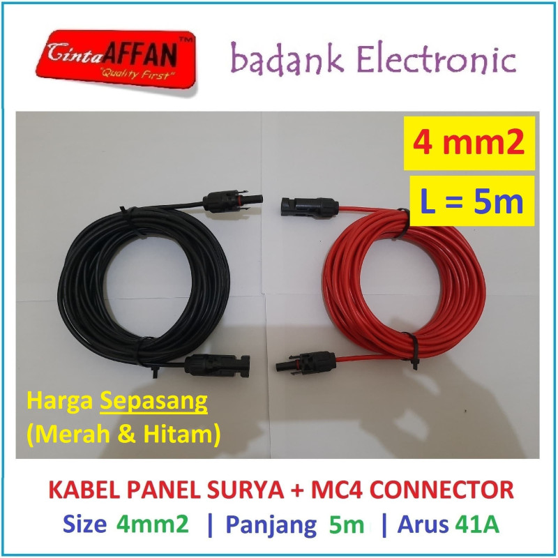 Kabel Solar Panel Surya 4 mm2 L  5 meter dengan Konektor MC4
