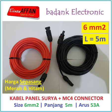 Kabel Solar Panel Surya 6 mm2 L  5 meter dengan Konektor MC4