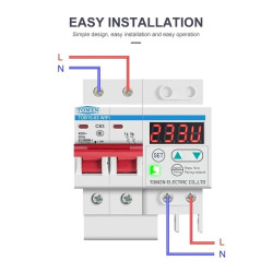 TOMZN MCB AC 220V 2P C63 with Over/Under Voltage Relay Protector and WIFI Ewelink ON/OFF Switch