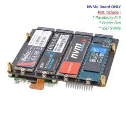 SUPTRONICS X1016 PCIe 3.0 to Quad M.2 NVMe 4 SSD Bottom Shield for Raspberry Pi 5