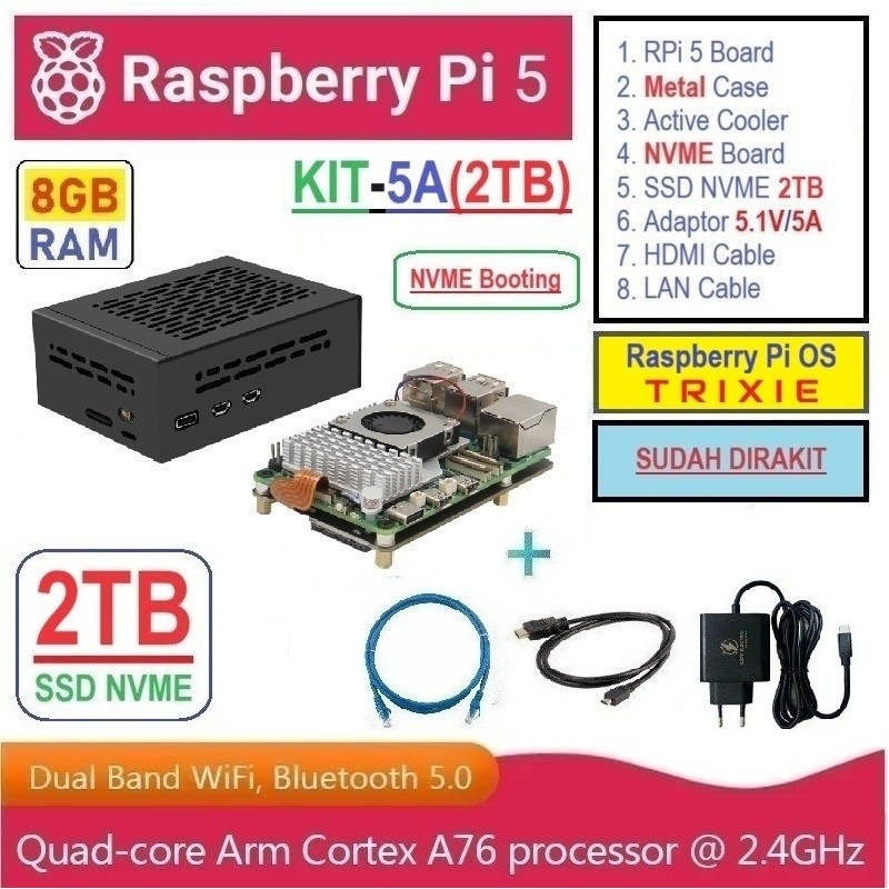 KIT-5A(2TB)  Raspberry Pi 5 (8GB RAM) KIT NVME SSD 2TB - Complete SET