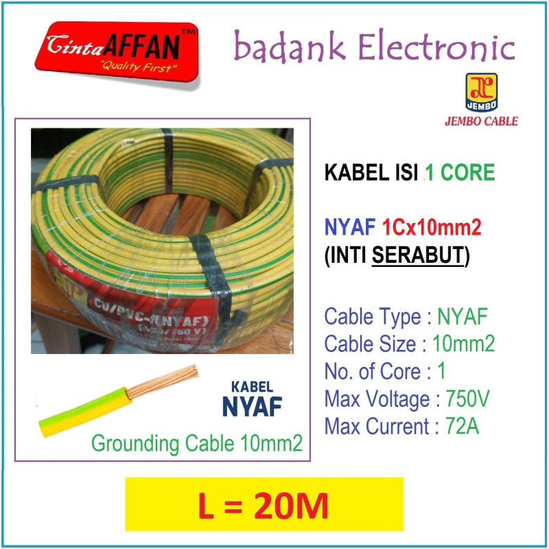 L  20M  - Kabel Serabut 1 Core NYAF 10mm2 Grounding Cable