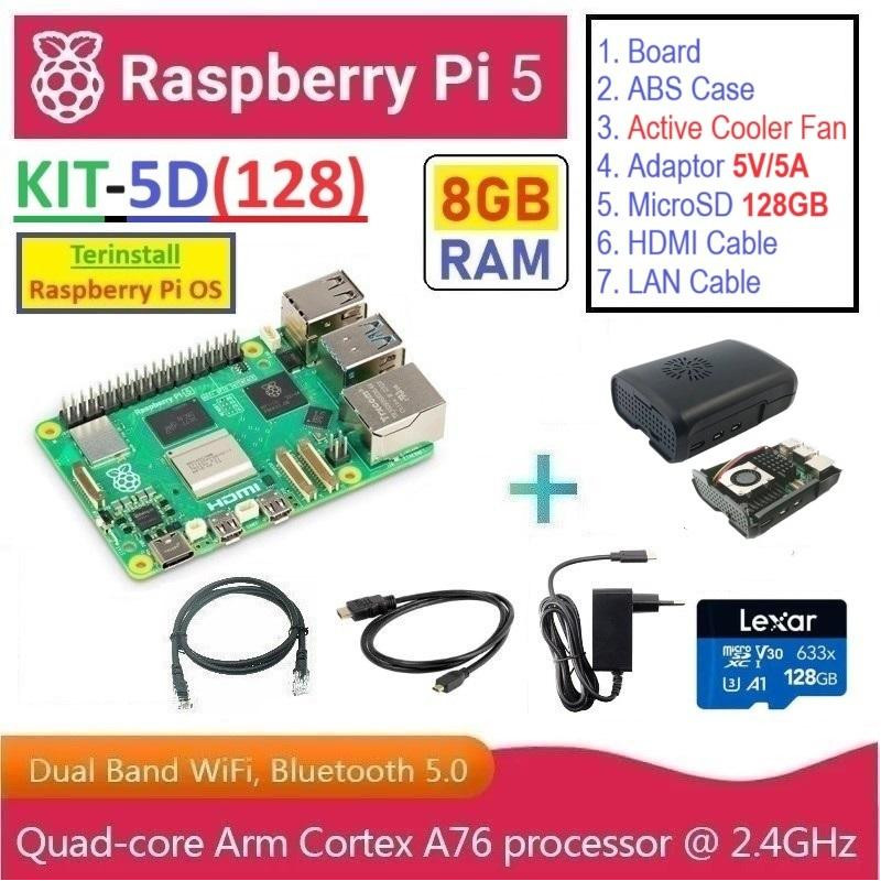 KIT-5D(128)  Raspberry Pi 5 (8GB RAM) - Complete SET (MicroSD 128GB)
