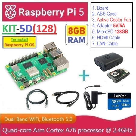 KIT-5D(128)  Raspberry Pi 5 (8GB RAM) - Complete SET (MicroSD 128GB)