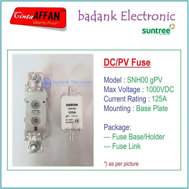 125A - SUNTREE SNH00 gPV 1P 1000V DC Fuse Base/Holder  Fuse Link PV