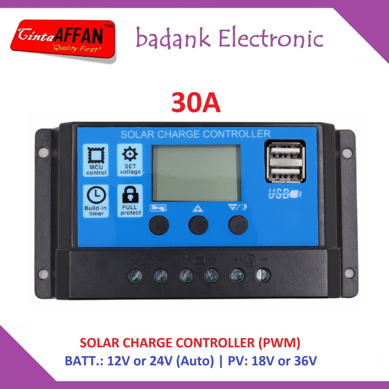 30A PWM Solar Charge Controller 12V 24V 30A with LCD 30 A