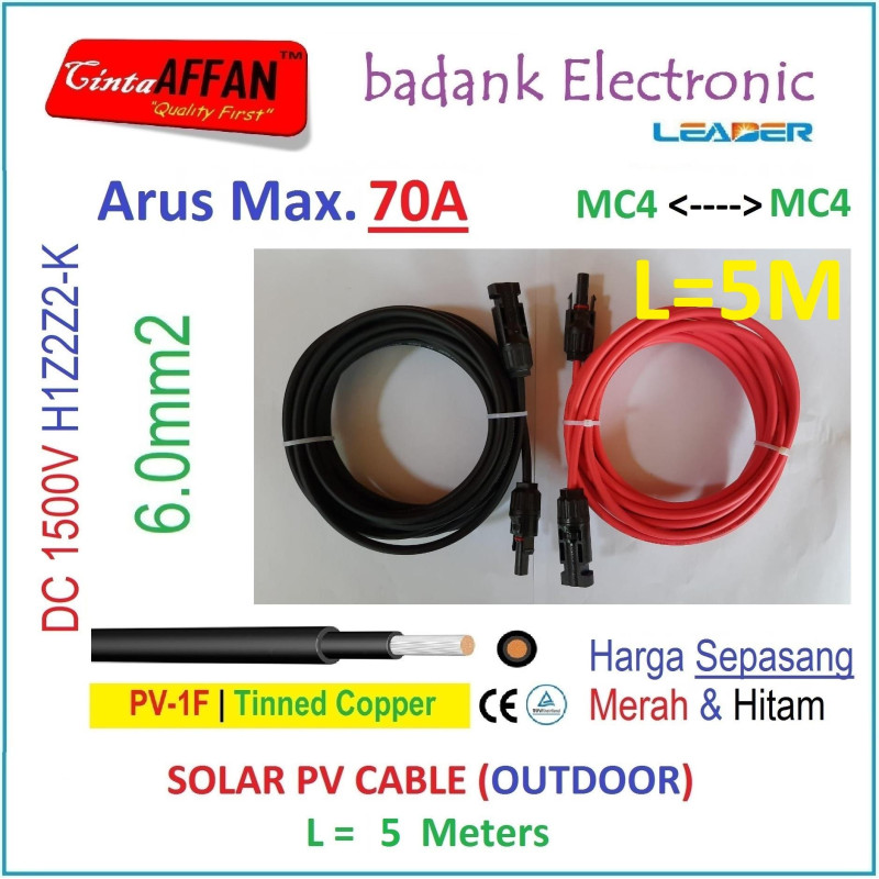 MC4 --- MC4 PV Cable 1500V H1Z2Z2-K 6mm2 Tinned copper L5 Meter