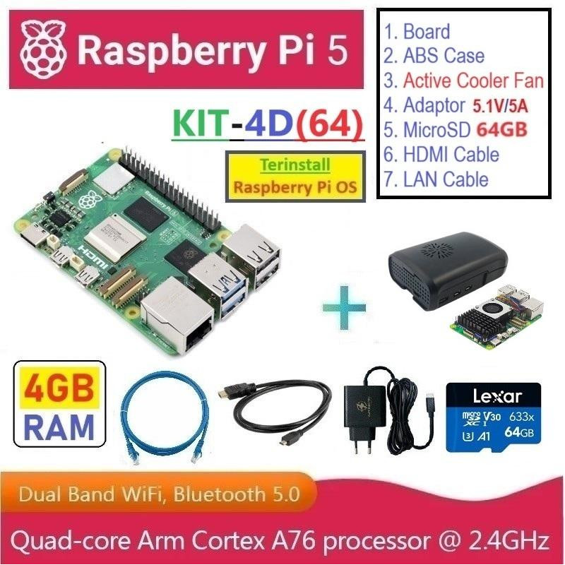 KIT-4D(64)  Raspberry Pi 5 (4GB RAM) - Complete SET (MicroSD 64GB)