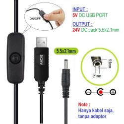 Kabel Step Up Booster USB 5V ke 24V (DC Jack 5.5x2.1mm) dengan Tombol ON/OFF