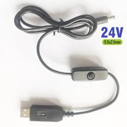 Kabel Step Up Booster USB 5V ke 24V (DC Jack 5.5x2.1mm) dengan Tombol ON/OFF