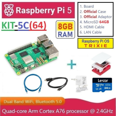 KIT-5C(64)  Raspberry Pi 5 (8GB RAM) - Complete SET (MicroSD 64GB)