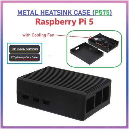 Geekworm P575  Raspberry Pi 5 METAL HEATSINK CASE (with Cooling Fan)