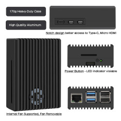 Geekworm P575  Raspberry Pi 5 METAL HEATSINK CASE (with Cooling Fan)