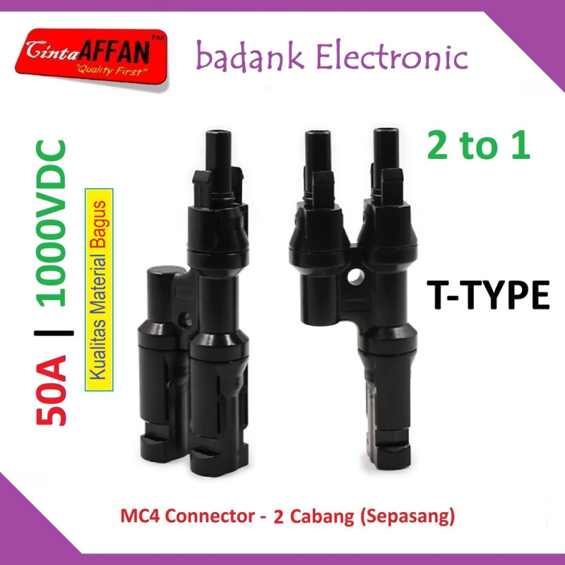 MC4 Cabang 2 (2-IN to 1-OUT) 2T T-Type 1000V Max 50A Solar Panel Surya