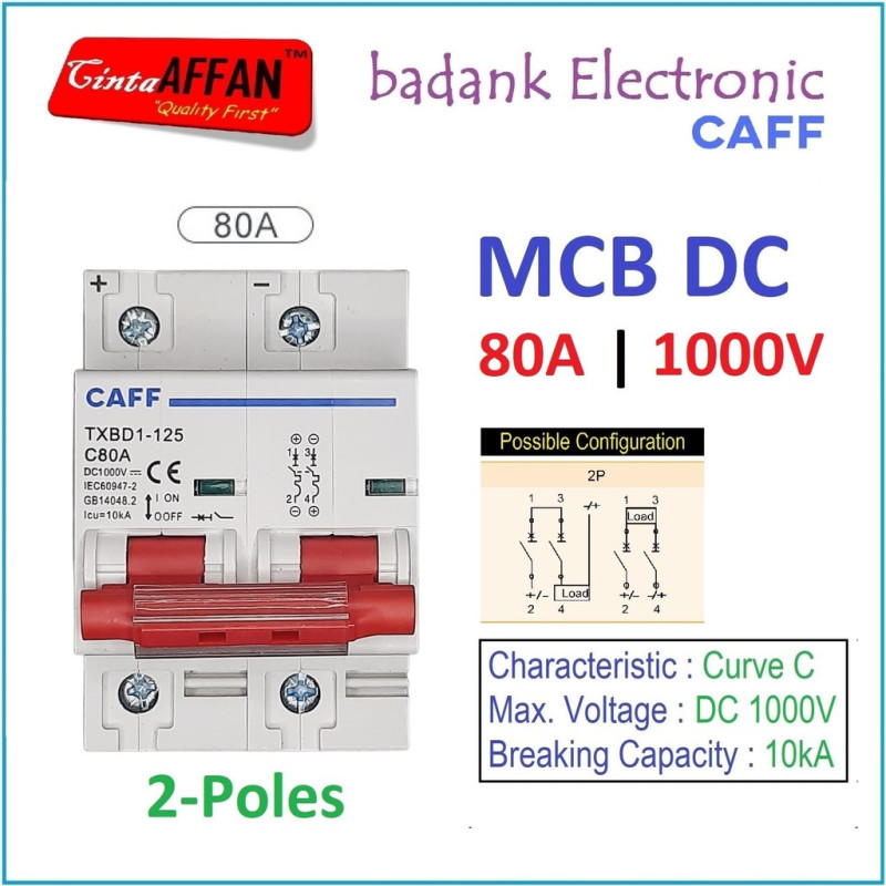 CAFF MCB DC C80 80A 1000V 2P Circuit Breaker Solar PV Panel Surya PLTS