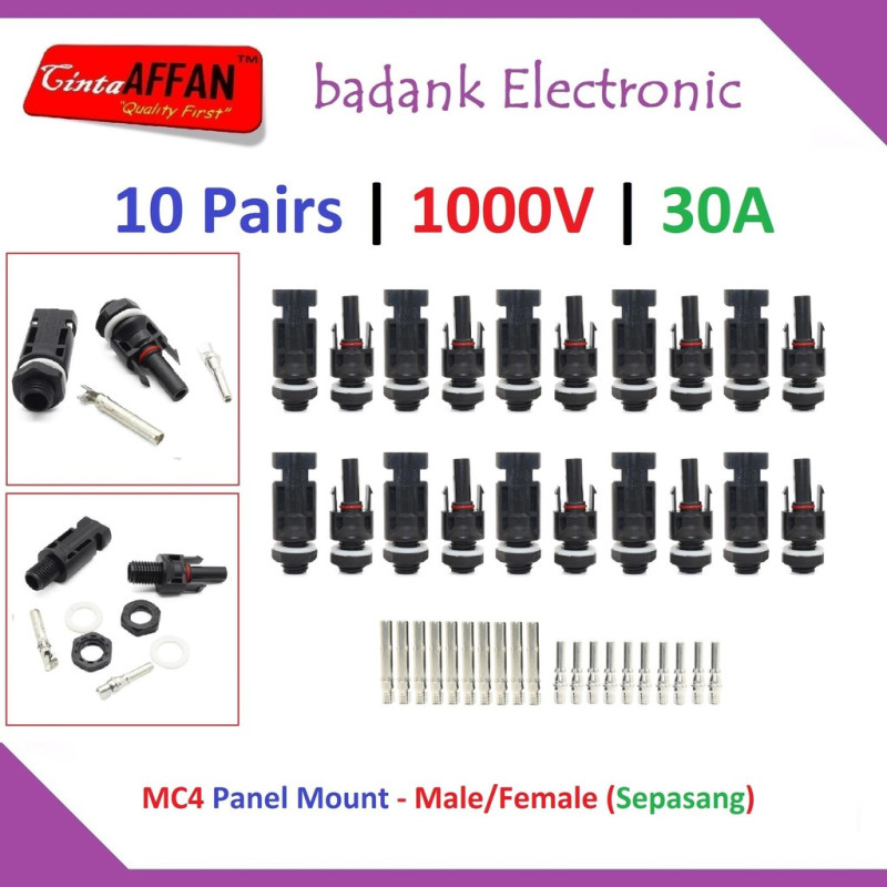 10 pairs MC4 for PANEL MOUNT 1000V 30A Male/Female Solar Panel Surya