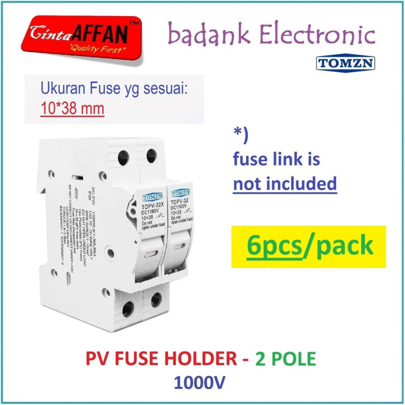 6pcs/pack - TOMZN DC PV Fuse Holder 2P 1000V for Fuse Size 1038mm