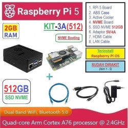 KIT-3A(512)  Raspberry Pi 5 (2GB RAM) KIT NVME SSD 512GB - Complete SET SIAP PAKAI