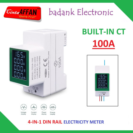 4-IN-1 DIN RAIL Electricity Power Meter 220V 100A Built-in Internal CT