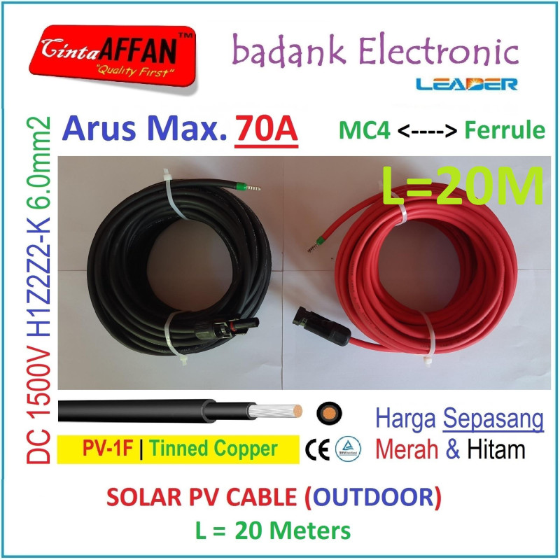 MC4 --- Ferrule PV Cable 1500V H1Z2Z2-K 6mm2 Tinned copper L20M