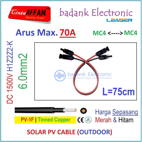 MC4 --- MC4 PV Cable Extension Panel Surya 6mm2 L75cm H1Z2Z2-K