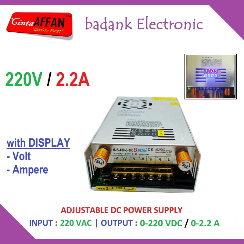 0-220V/0-2.2A Adjustable DC Power Supply with Display Volt Ampere