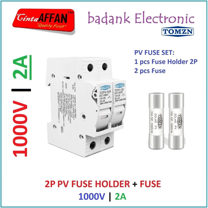 2A - PV DC Fuse Holder 2P with Fuse 2 A 1000V Solar Cell Panel Surya