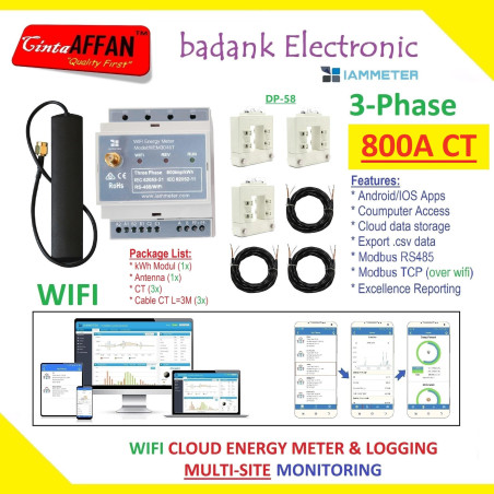IAMMETER CLOUD 3-Phase WIFI Bidirectional Energy Meter 3-Sensor CT 800A
