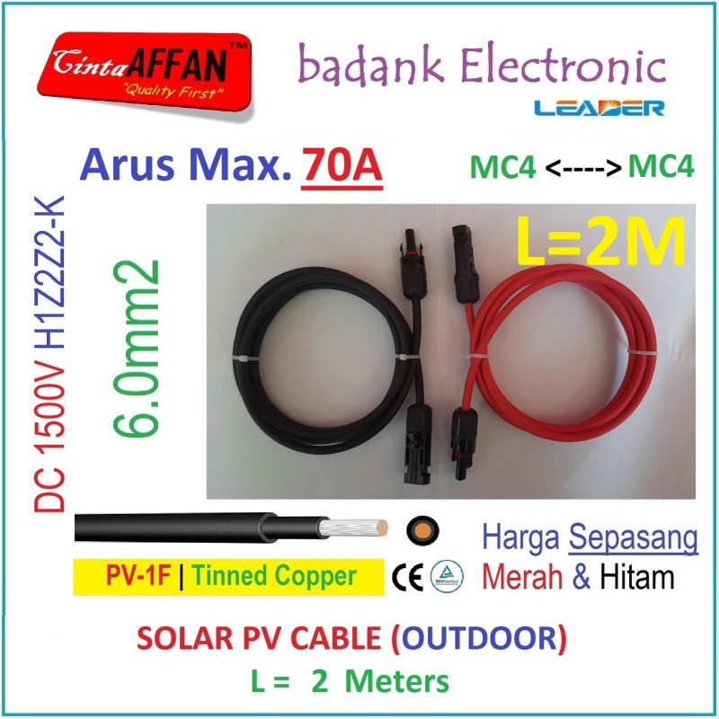 MC4 --- MC4 PV Cable 1500V H1Z2Z2-K 6mm2 Tinned copper L2 Meter