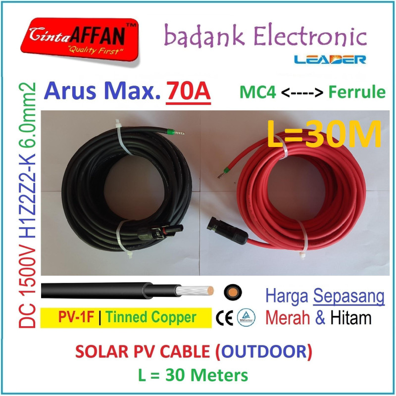 MC4 --- Ferrule PV Cable 1500V H1Z2Z2-K 6mm2 Tinned copper L30M