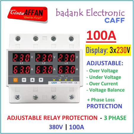 CAFF Relay Protector 3-Phase 4-Wire 100A 3PN VA Monitor 230V Display