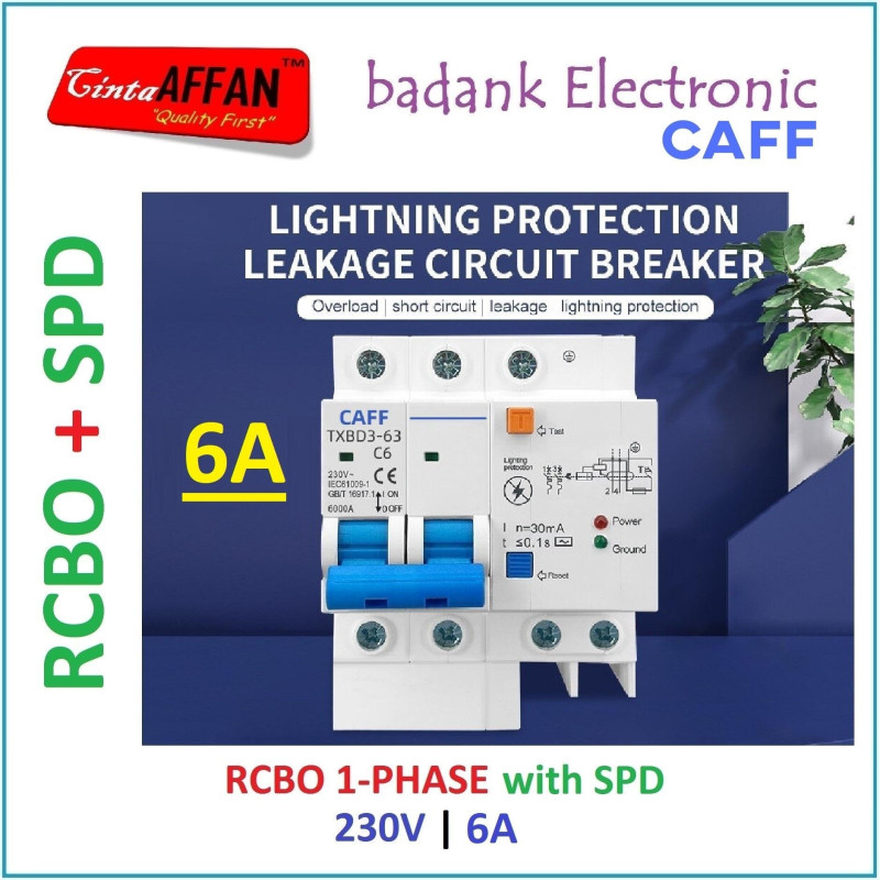 Integrated RCBO SPD 230V 6A Lightning Protection Residual Leakage MCB