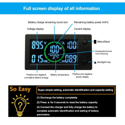 300V 100A DC Digital Power Meter Hall Sensor - Wh Ah Watt Volt Amp