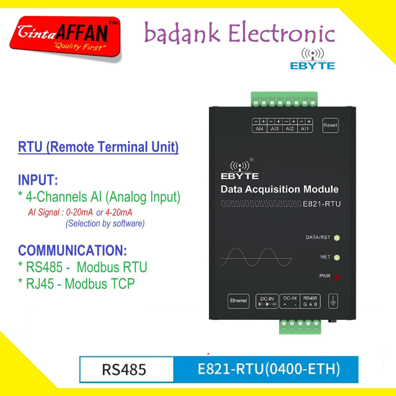 EBYTE E821-RTU (0400-ETH) RTU Remote Terminal Unit 4-AI Modbus RTU TCP