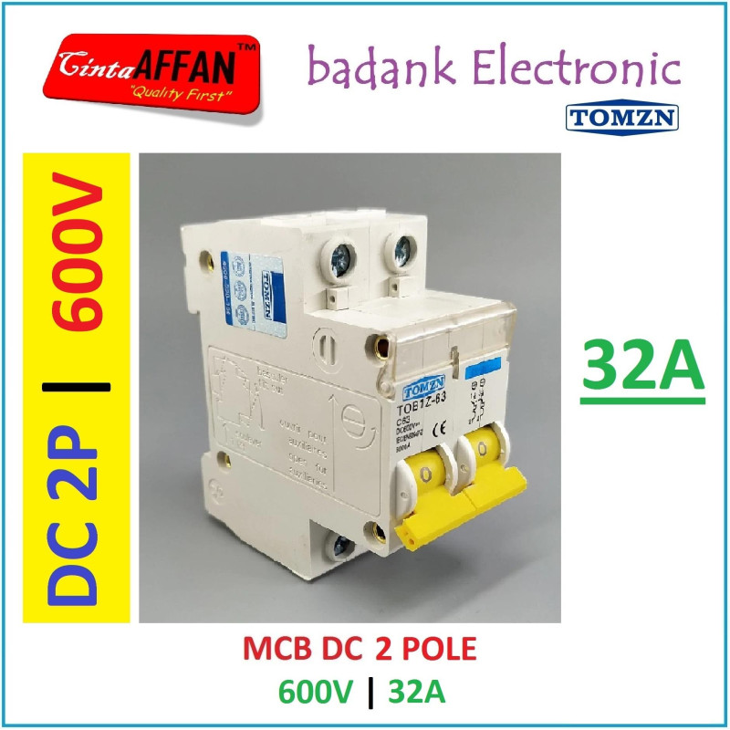32A - TOMZN MCB DC 2P 600V C32 32A Circuit Breaker Solar Panel Surya