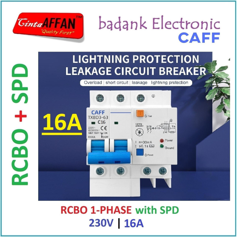 CAFF Integrated RCBO SPD 230V 16A Lightning Protect Residual Leakage
