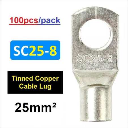 Cable Lug SC25-8 Skun Lubang utk Kabel 25mm2 Screw M8 (100pcs/pack)