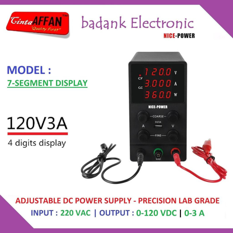 NICE POWER Adjustable DC Switching Power Supply 0-120V 0-3A - BLACK